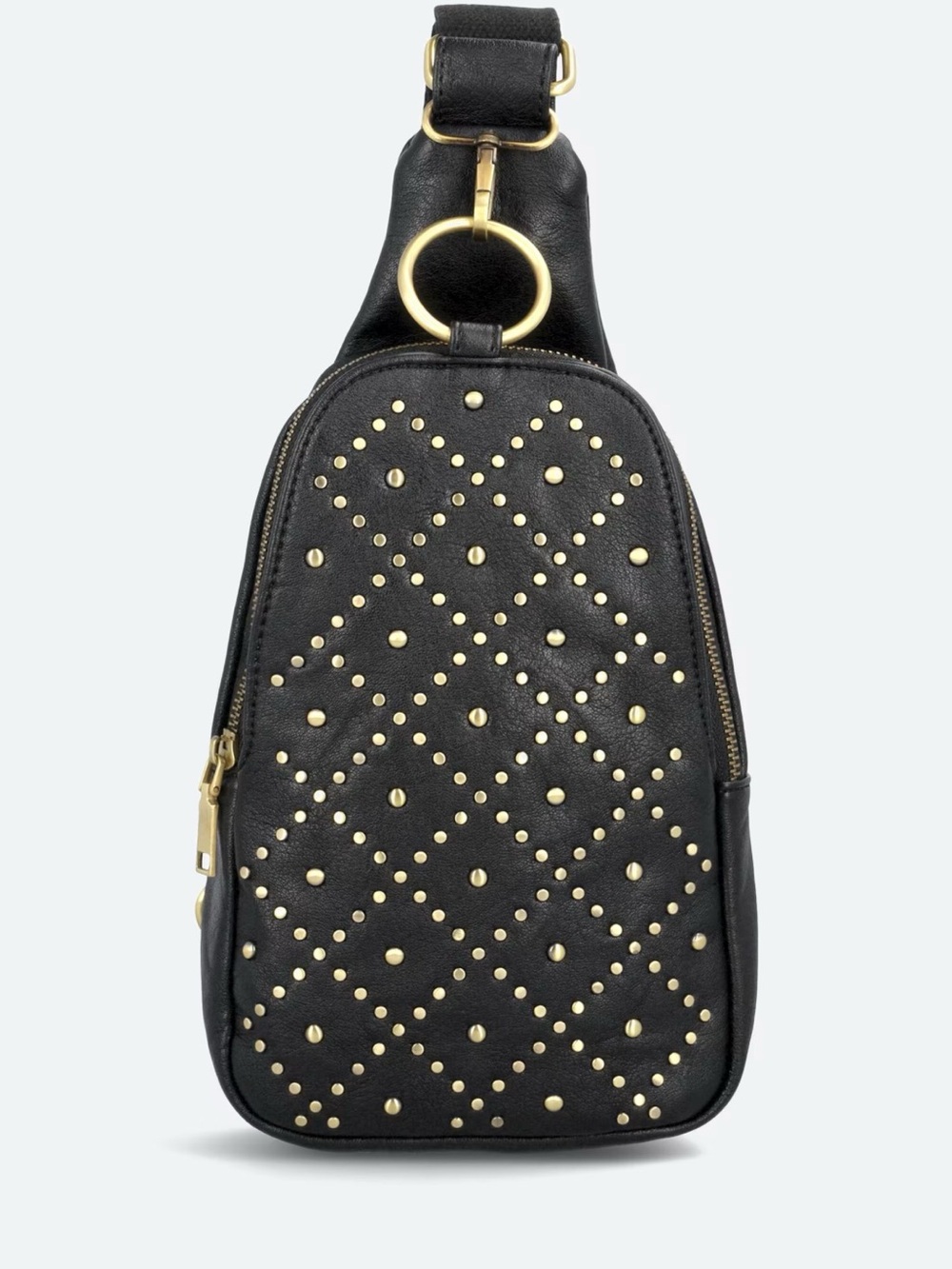 Moda Luxe Black Crossbody Sling Bag with Gold Studs